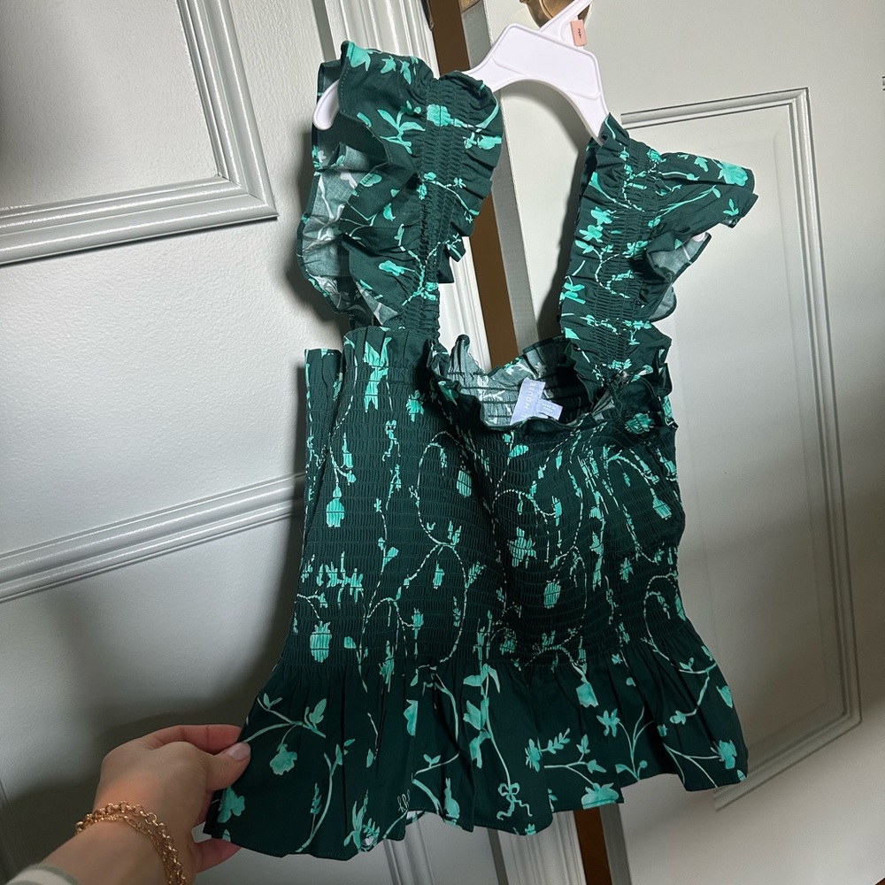Hill House Green Floral Ruffle Peplum Top